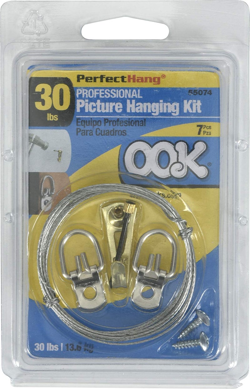 OOK 535640 Professional Picture Hangers Kit, Reusable Art Hooks, Padded, Brass, 30lbs (7 Piece Kit) - Image 1